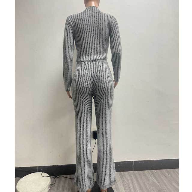 Knit Zipper Top Casual Pants Set