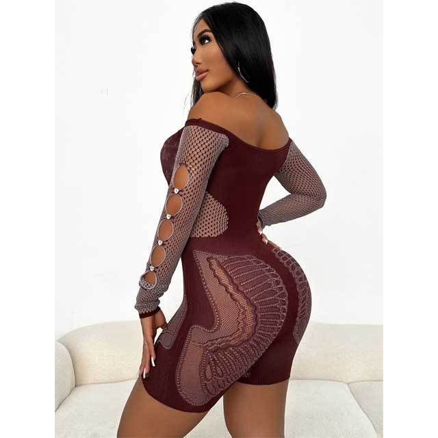Off Shoulder Hollow Out Lace Lingerie Romper
