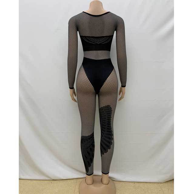 Hollow Out Long Sleeve Fitted Lingerie Jumpsuit