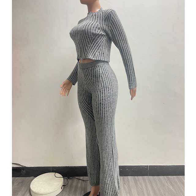 Knit Zipper Top Casual Pants Set
