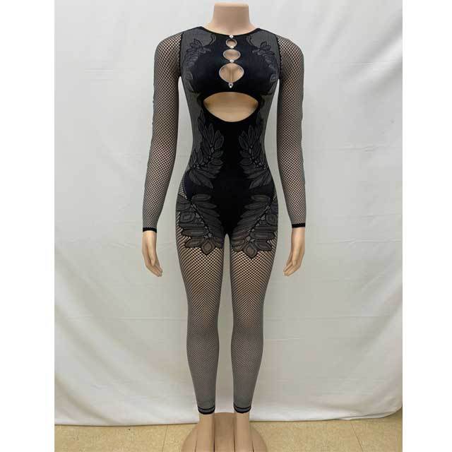 Hollow Out Long Sleeve Lace Lingerie Jumpsuit