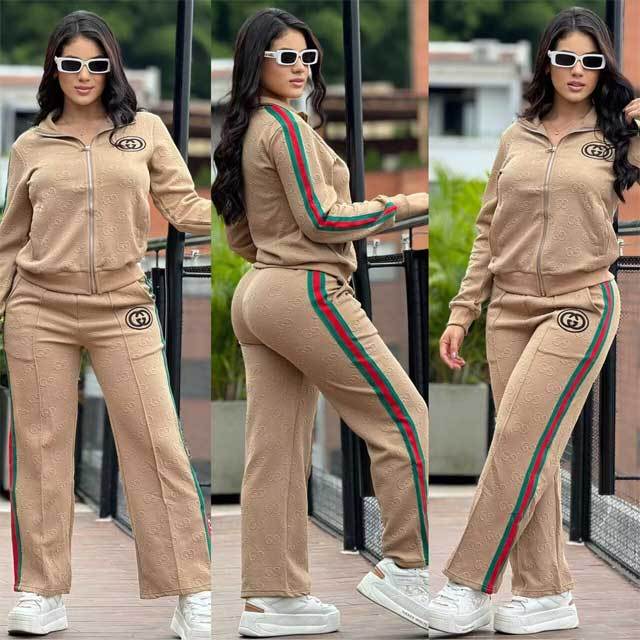 Embroidery Embossing Striped Casual Tracksuit Set