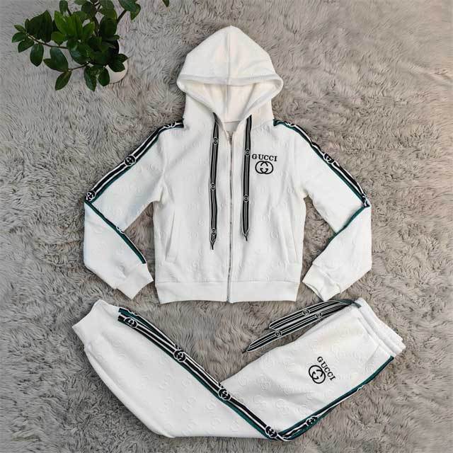 Embossing Striped Hooded Tracksuit Set
