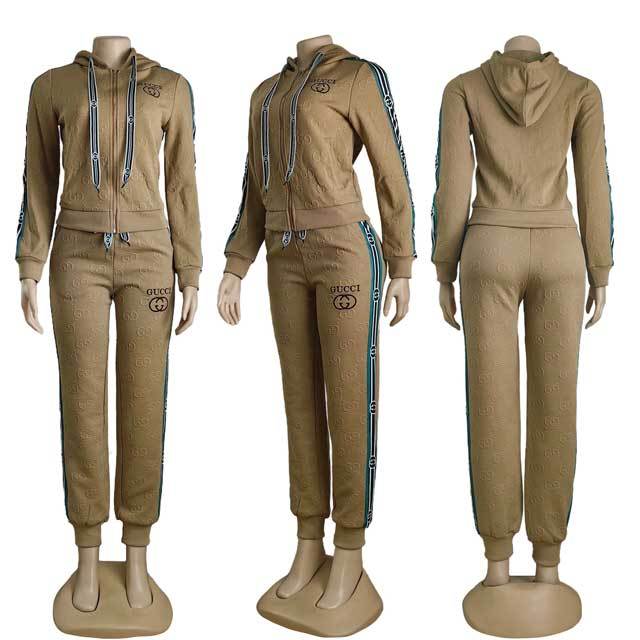 Embossing Striped Hooded Tracksuit Set