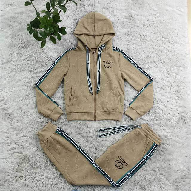Embossing Striped Hooded Tracksuit Set
