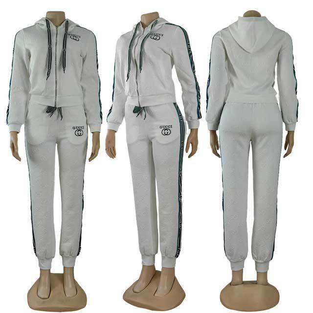 Embossing Striped Hooded Tracksuit Set