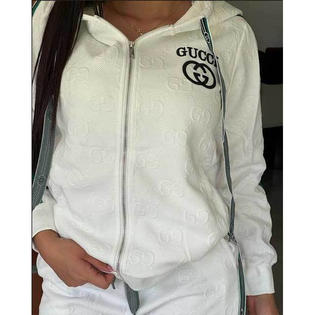 Embossing Striped Hooded Tracksuit Set