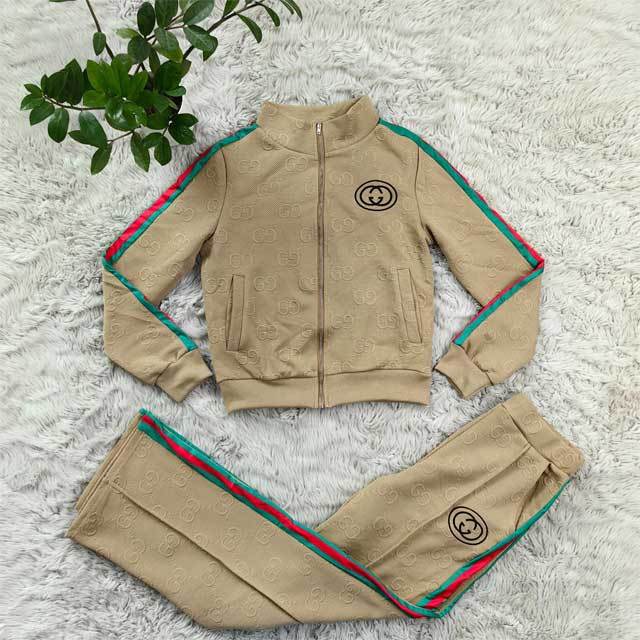 Embroidery Embossing Striped Casual Tracksuit Set