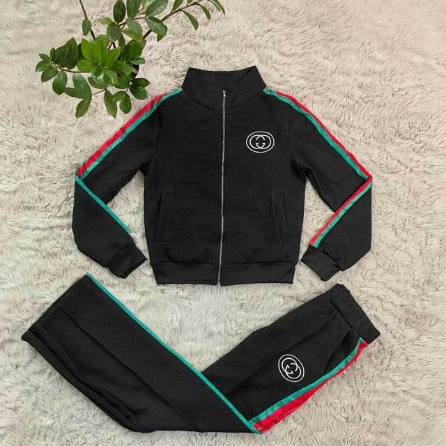 Embroidery Embossing Striped Casual Tracksuit Set
