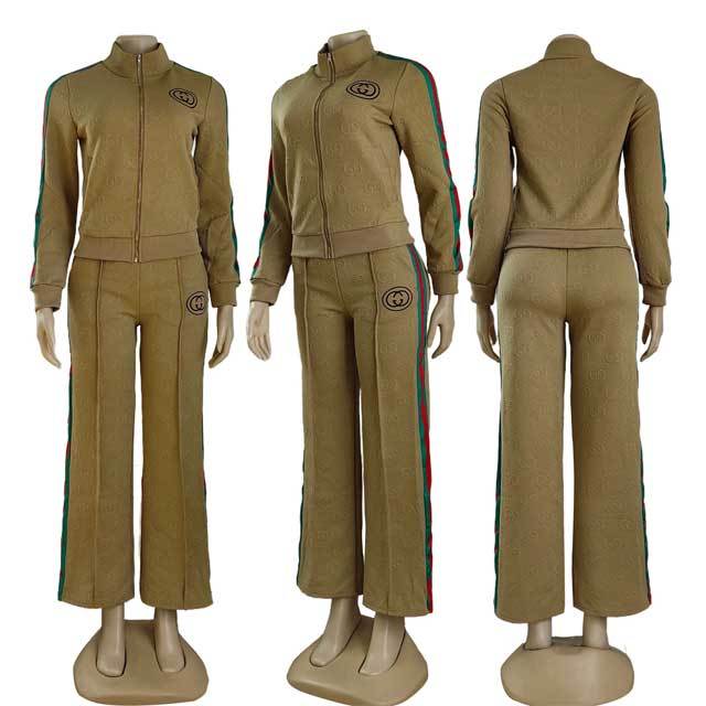 Embroidery Embossing Striped Casual Tracksuit Set