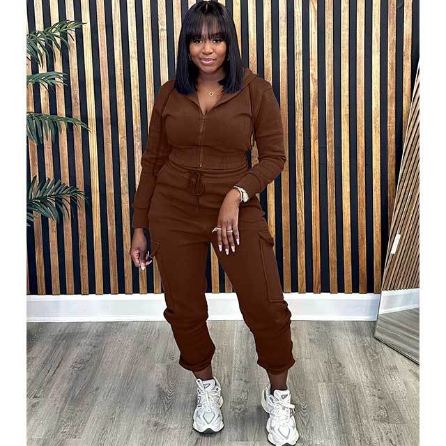 Casual Hooded Top Sweatsuit Pant Set