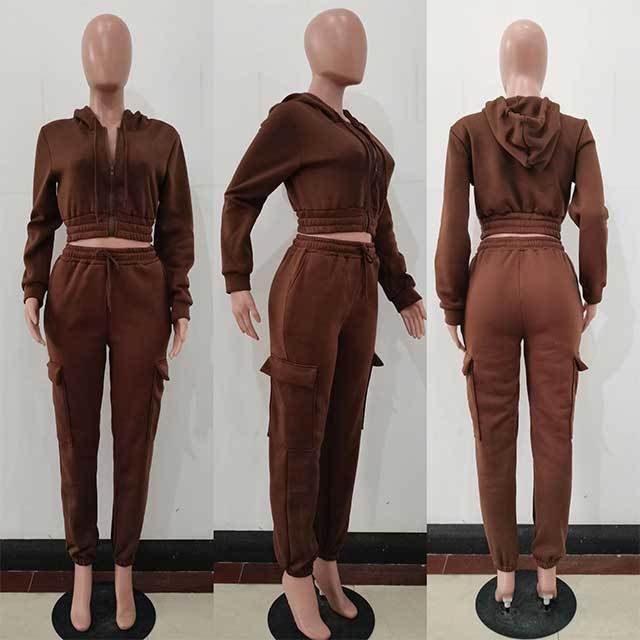Casual Hooded Top Sweatsuit Pant Set