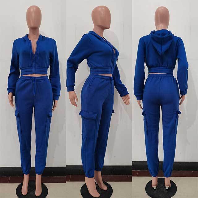 Casual Hooded Top Sweatsuit Pant Set