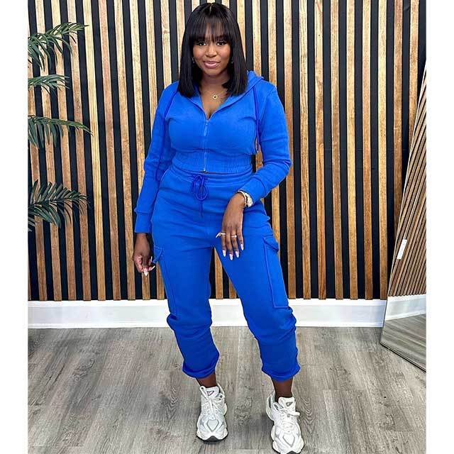Casual Hooded Top Sweatsuit Pant Set