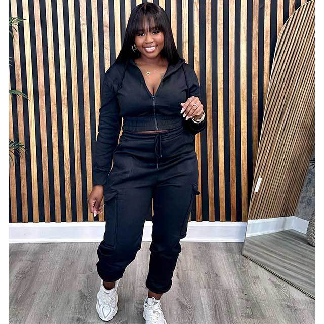 Casual Hooded Top Sweatsuit Pant Set