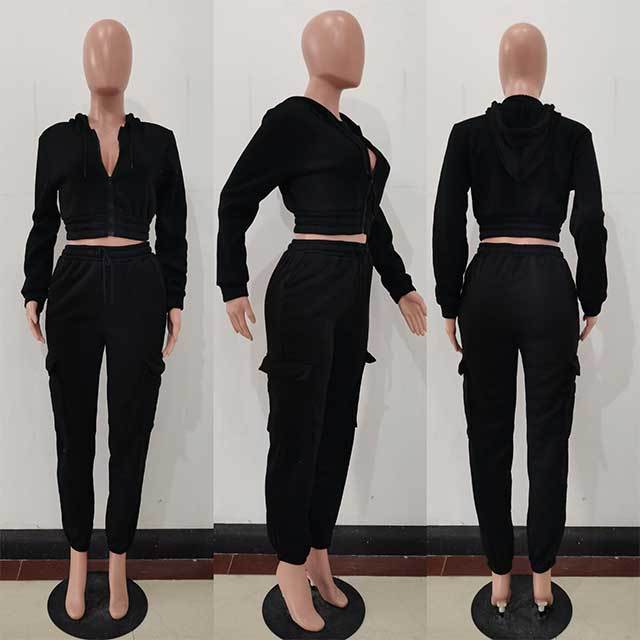 Casual Hooded Top Sweatsuit Pant Set
