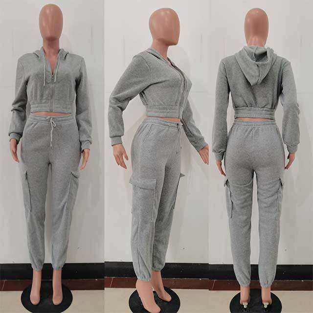Casual Hooded Top Sweatsuit Pant Set