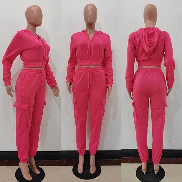 Casual Hooded Top Sweatsuit Pant Set