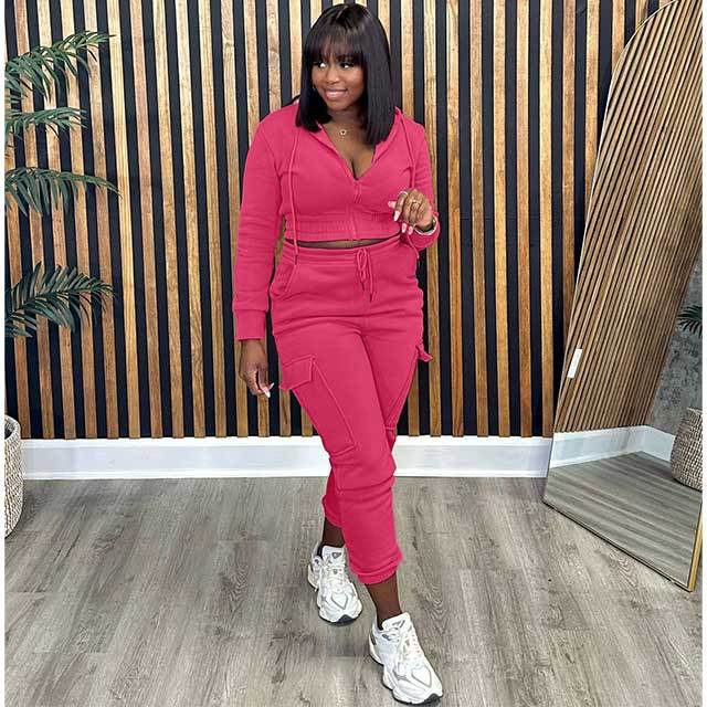 Casual Hooded Top Sweatsuit Pant Set