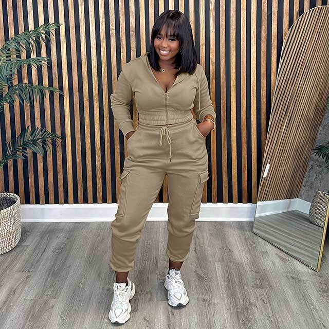 Casual Hooded Top Sweatsuit Pant Set