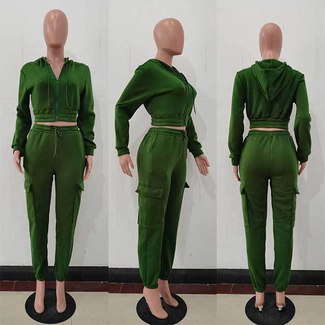 Casual Hooded Top Sweatsuit Pant Set