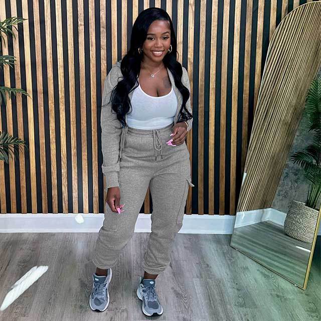 Casual Hooded Top Sweatsuit Pant Set