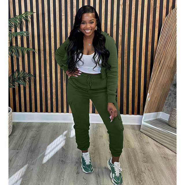Casual Hooded Top Sweatsuit Pant Set
