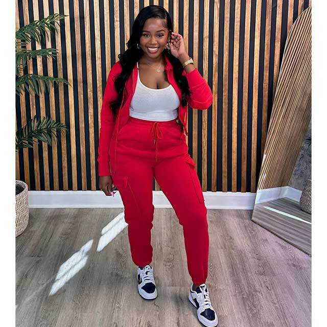 Casual Hooded Top Sweatsuit Pant Set