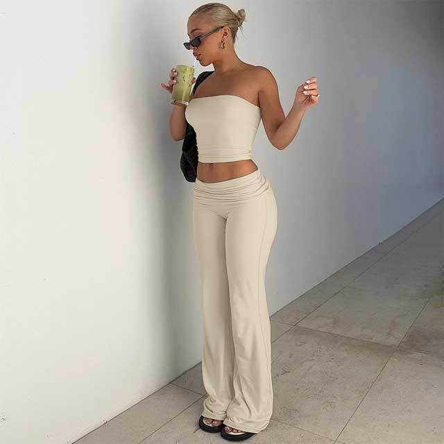 Basic Tube Top Bell Pants Set