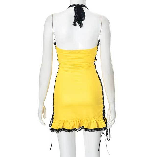 Lace-Up Halter Ruffle Dress