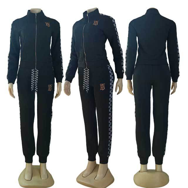 Embroidery Embossing Fall Sport Pants Suit