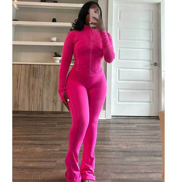 Basic Zipper Top Skinny Jogging Pants Suit
