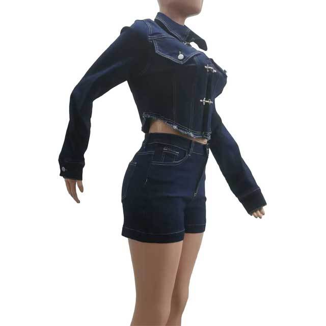 Denim Jacket Top Short Set