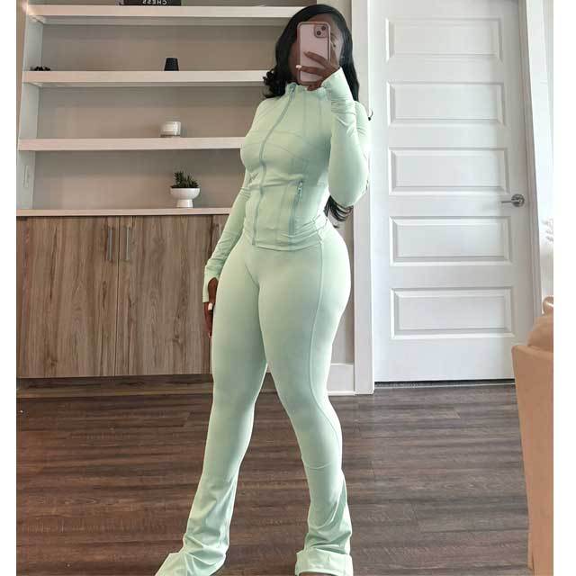 Basic Zipper Top Skinny Jogging Pants Suit