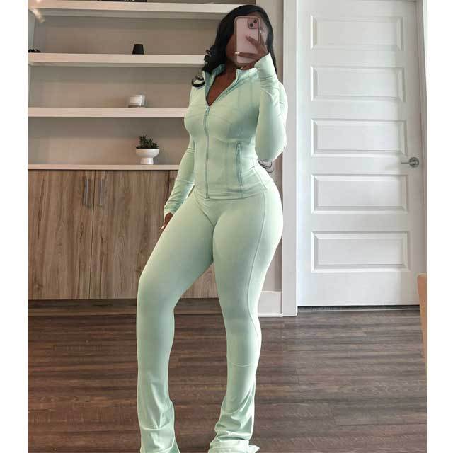 Basic Zipper Top Skinny Jogging Pants Suit