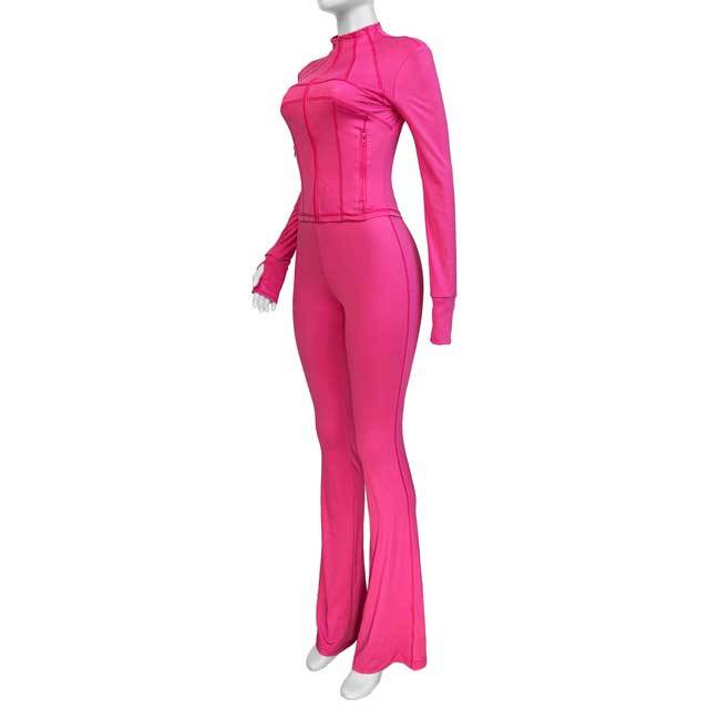 Basic Zipper Top Skinny Jogging Pants Suit