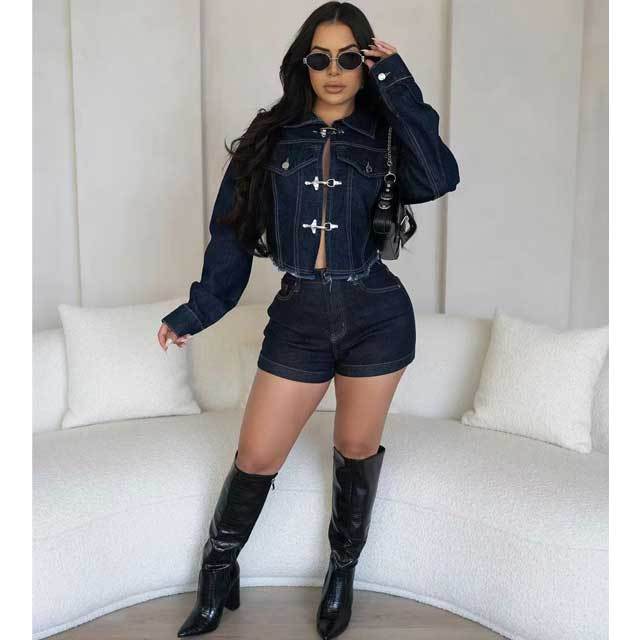 Denim Jacket Top Short Set