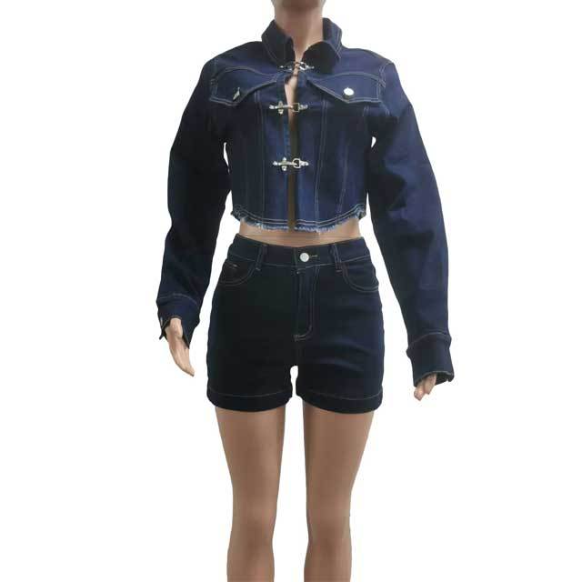 Denim Jacket Top Short Set