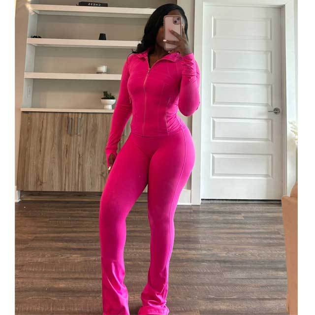 Basic Zipper Top Skinny Jogging Pants Suit
