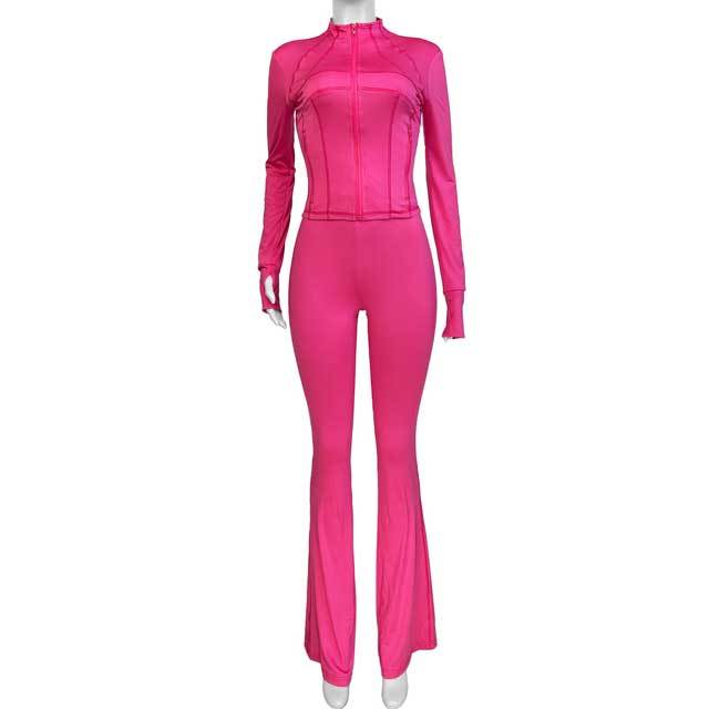 Basic Zipper Top Skinny Jogging Pants Suit