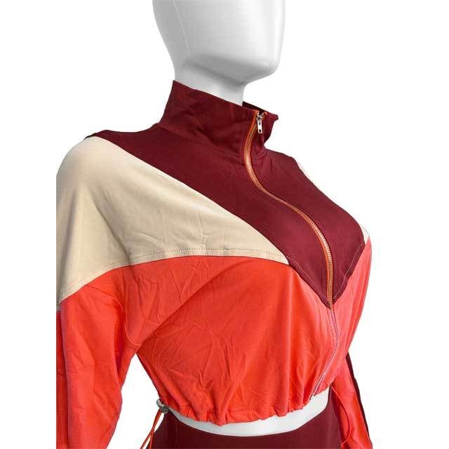 Color Block Drawstring Top Casual Jogging Pants Set