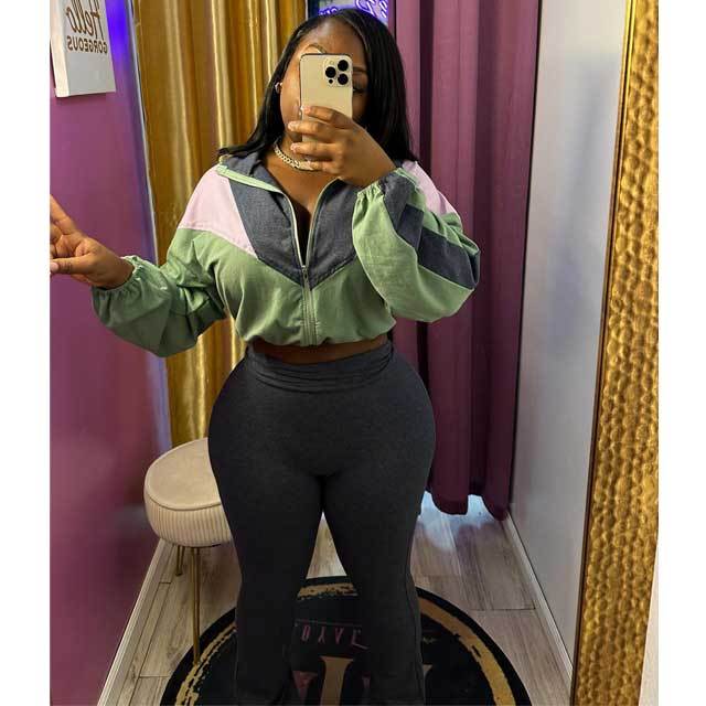 Color Block Drawstring Top Casual Jogging Pants Set