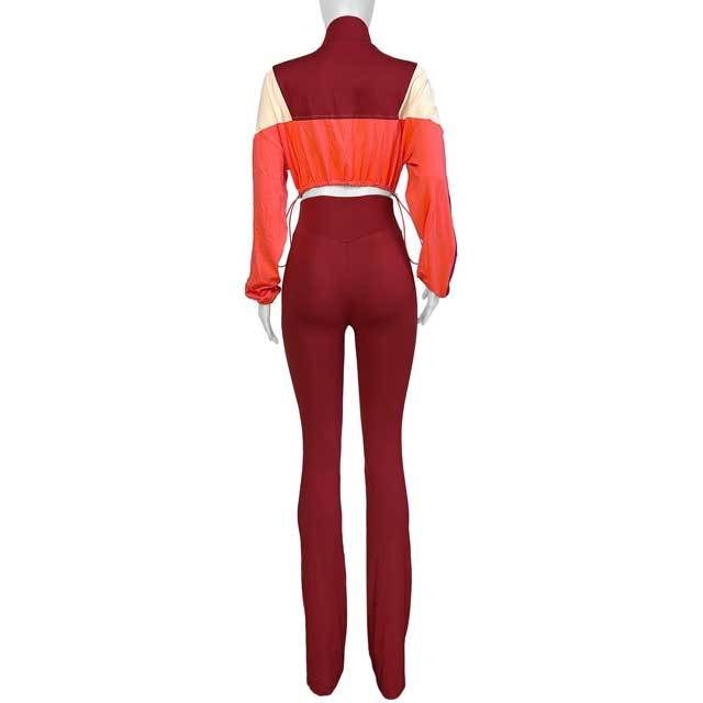 Color Block Drawstring Top Casual Jogging Pants Set