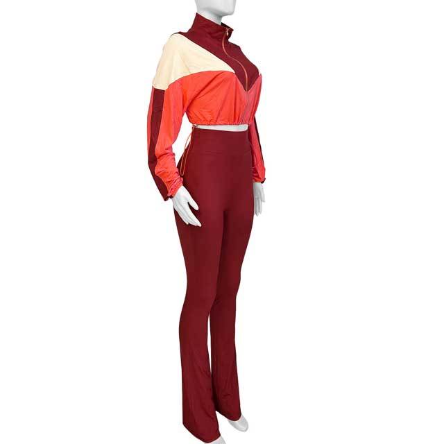 Color Block Drawstring Top Casual Jogging Pants Set