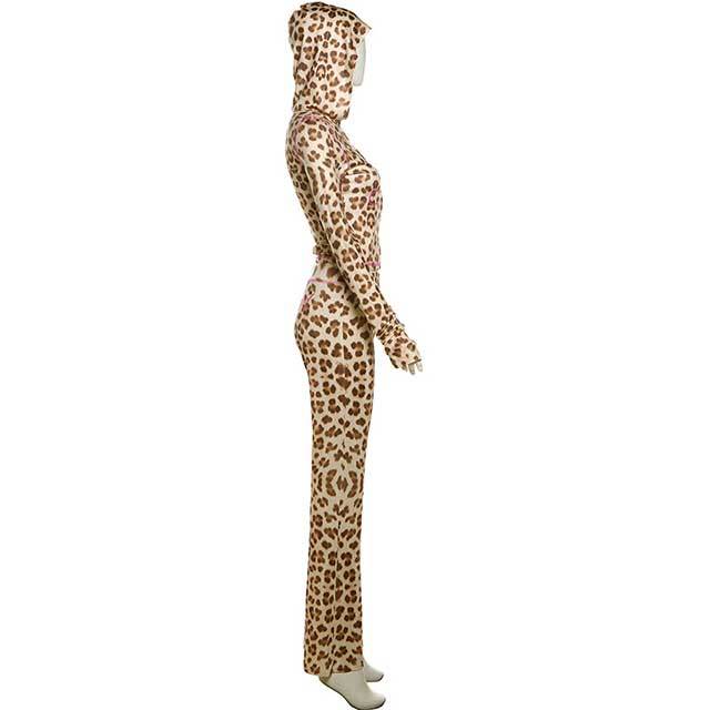 Leopard Print High Waist Tight Long Pants Suit