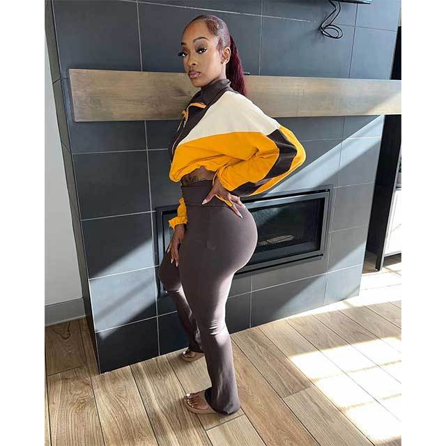 Color Block Drawstring Top Casual Jogging Pants Set