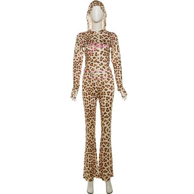 Leopard Print High Waist Tight Long Pants Suit