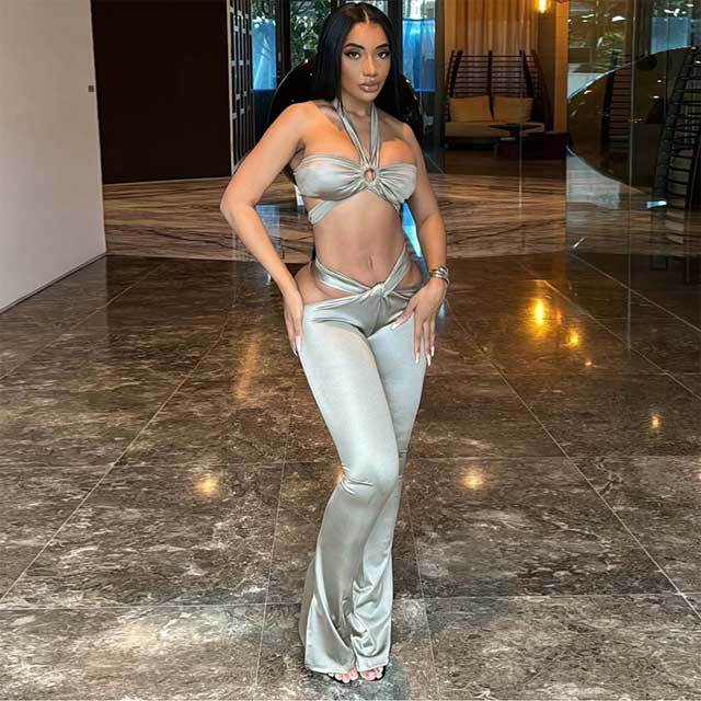 Halter Top Hollow Out Pants Set