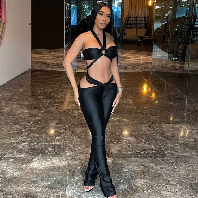 Halter Top Hollow Out Pants Set