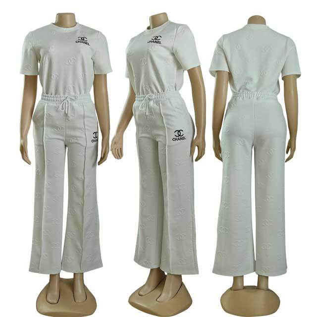 Embroidery Embossing Casual Sporty Pants Suit